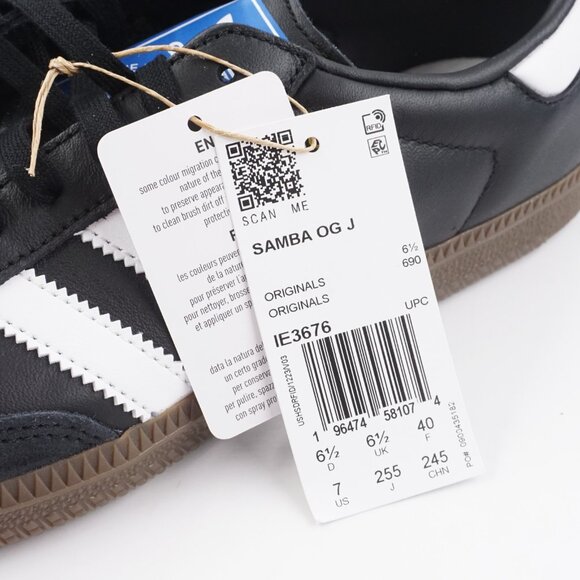 adidas Samba OG J Sneakers in Core Black/Cloud White - Juniors Size 7 IE3676 NEW - Picture 2 of 12